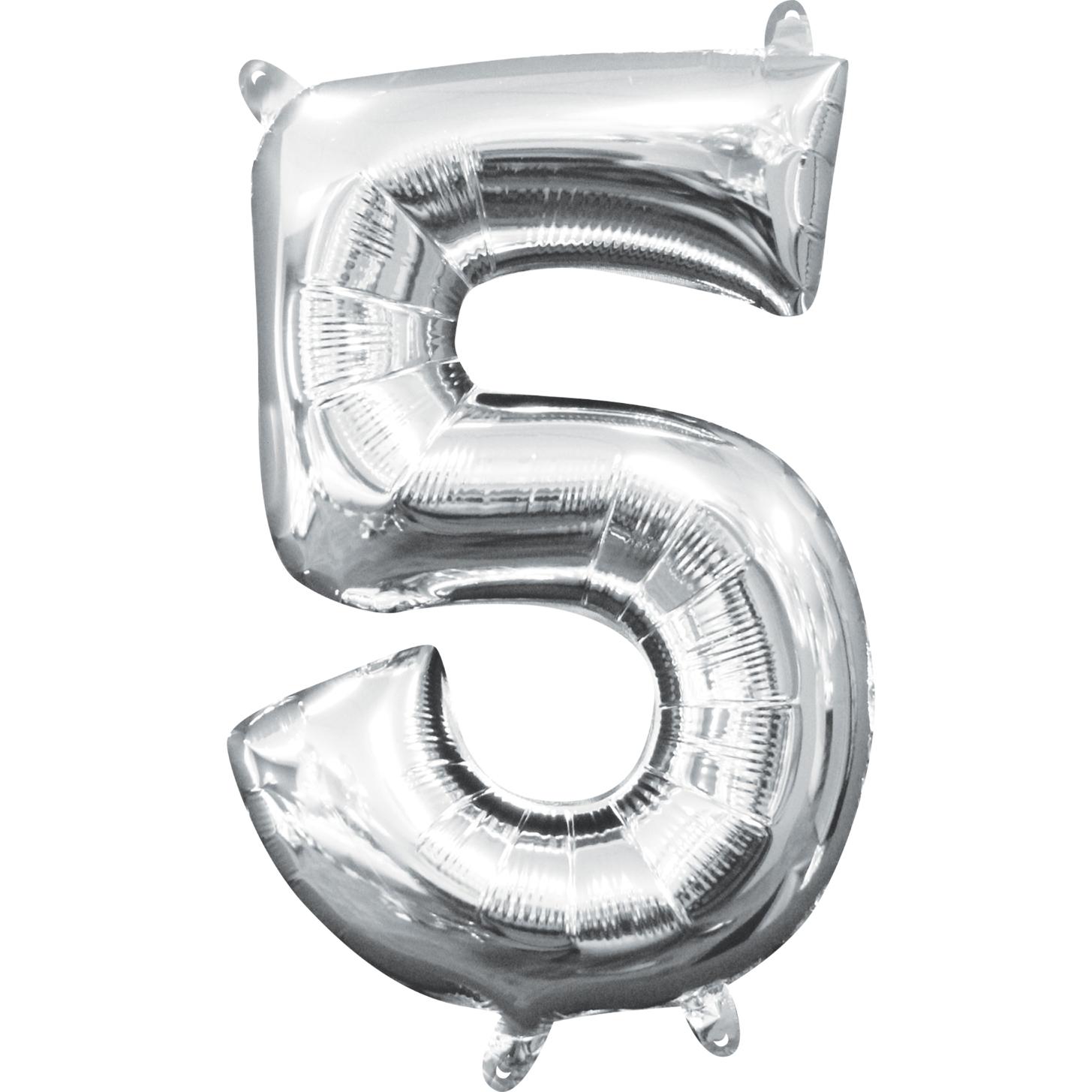 Number 5 Silver Mini Shape Foil Balloon 16in Balloons & Streamers - Party Centre