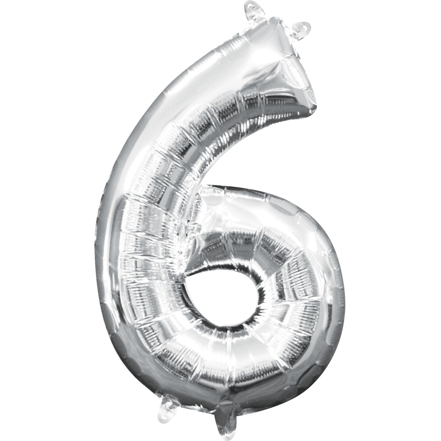 Number 6 Silver Mini Shape Foil Balloon 16in Balloons & Streamers - Party Centre