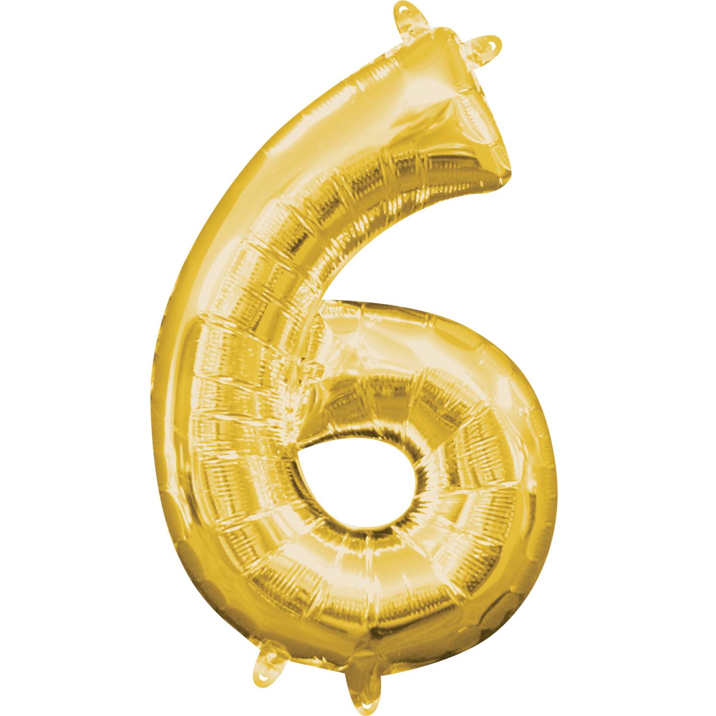 Number 6 Gold Mini Shape Foil Balloon 16in Balloons & Streamers - Party Centre
