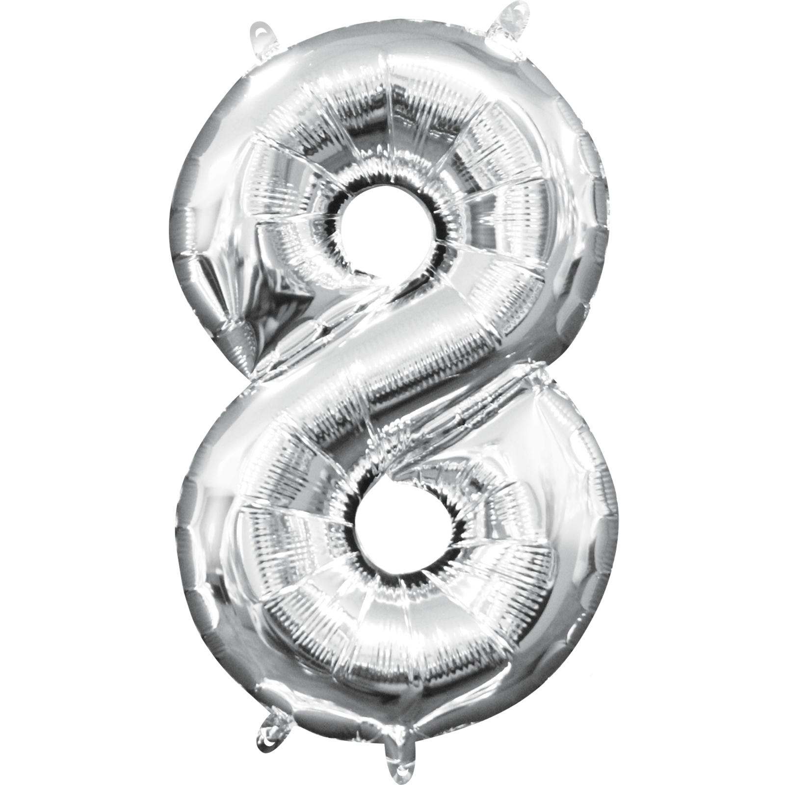 Number 8 Silver Mini Shape Foil Balloon 16in Balloons & Streamers - Party Centre