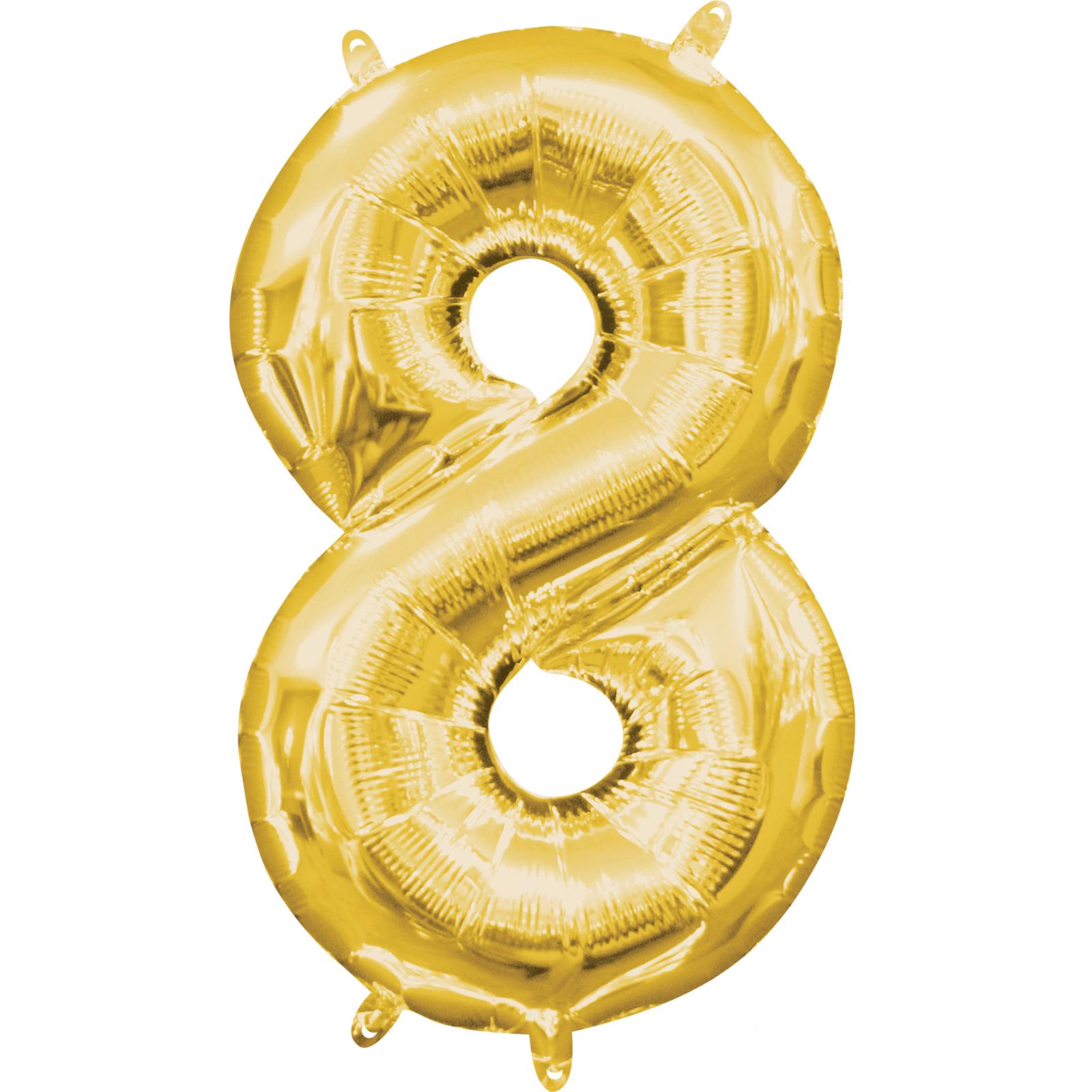 Number 8 Gold Mini Shape Foil Balloon 16in Balloons & Streamers - Party Centre