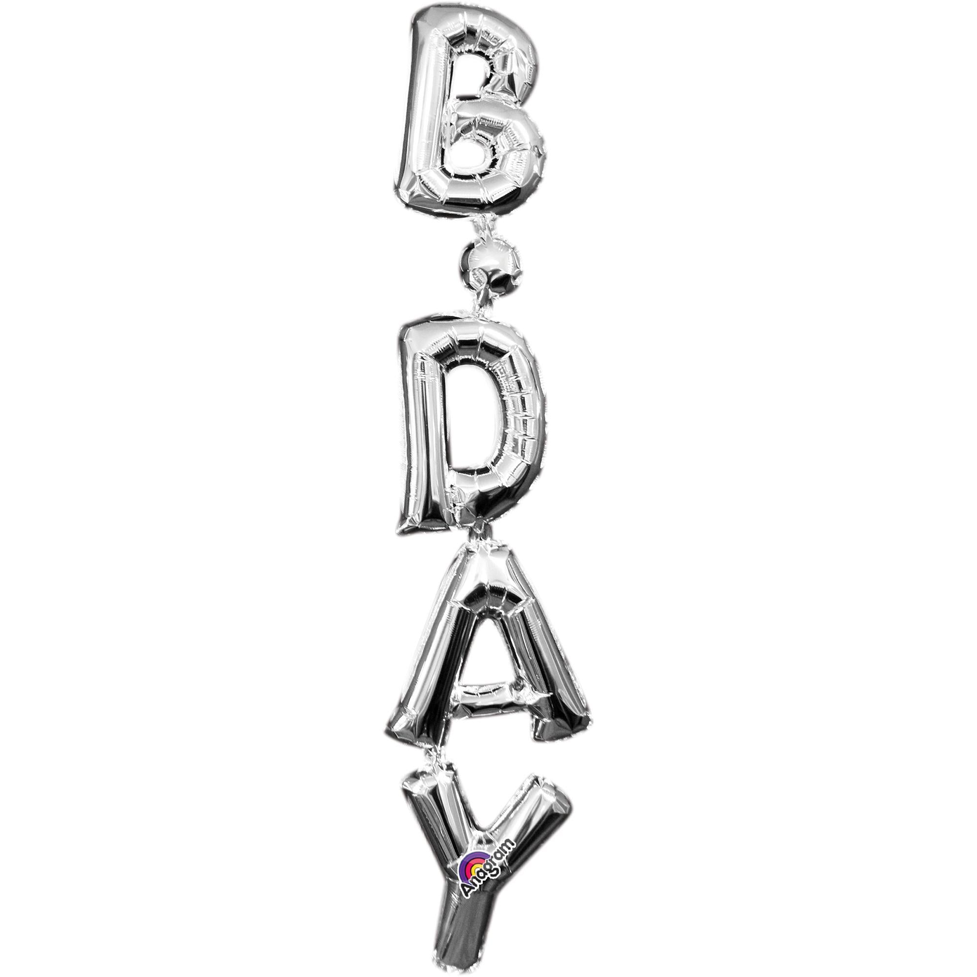 Silver Birthday Phrase Vertical Supershape Foil Balloon Balloons & Streamers - Party Centre