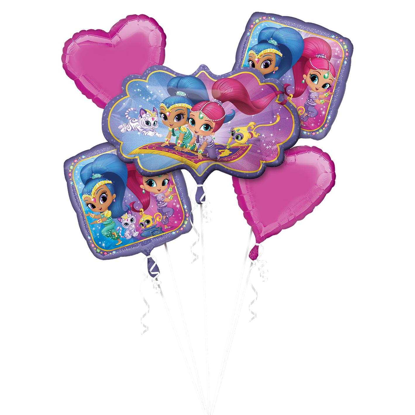Shimmer & Shine Balloon Bouquet 5pcs Balloons & Streamers - Party Centre