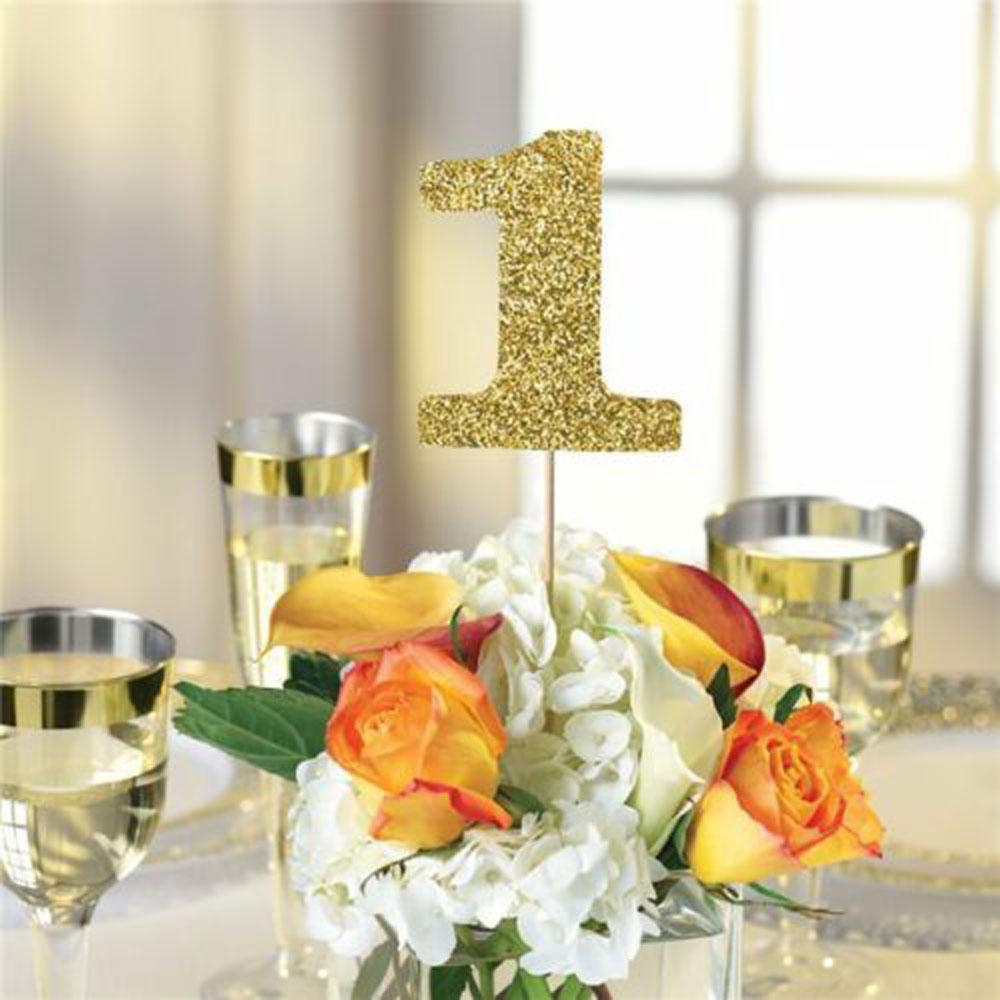 Gold Glitter Table Number Picks 15pcs Decorations - Party Centre