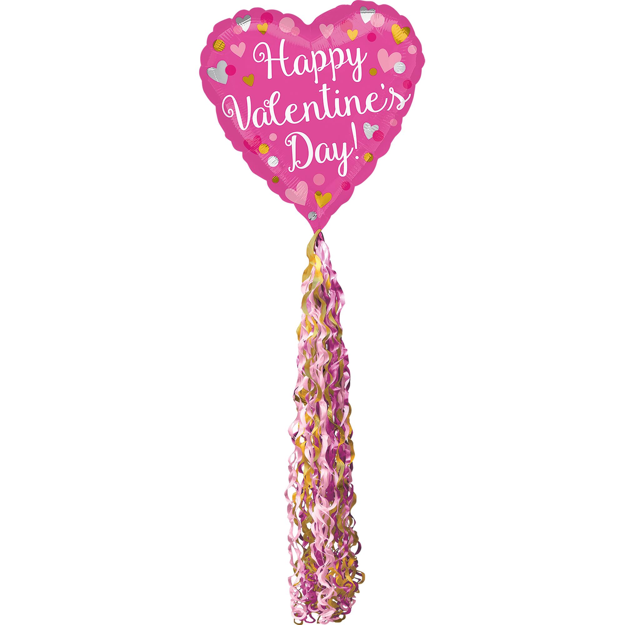 Valentines Day Pink Silver and Gold Pom Pom Airwalker Balloons & Streamers - Party Centre