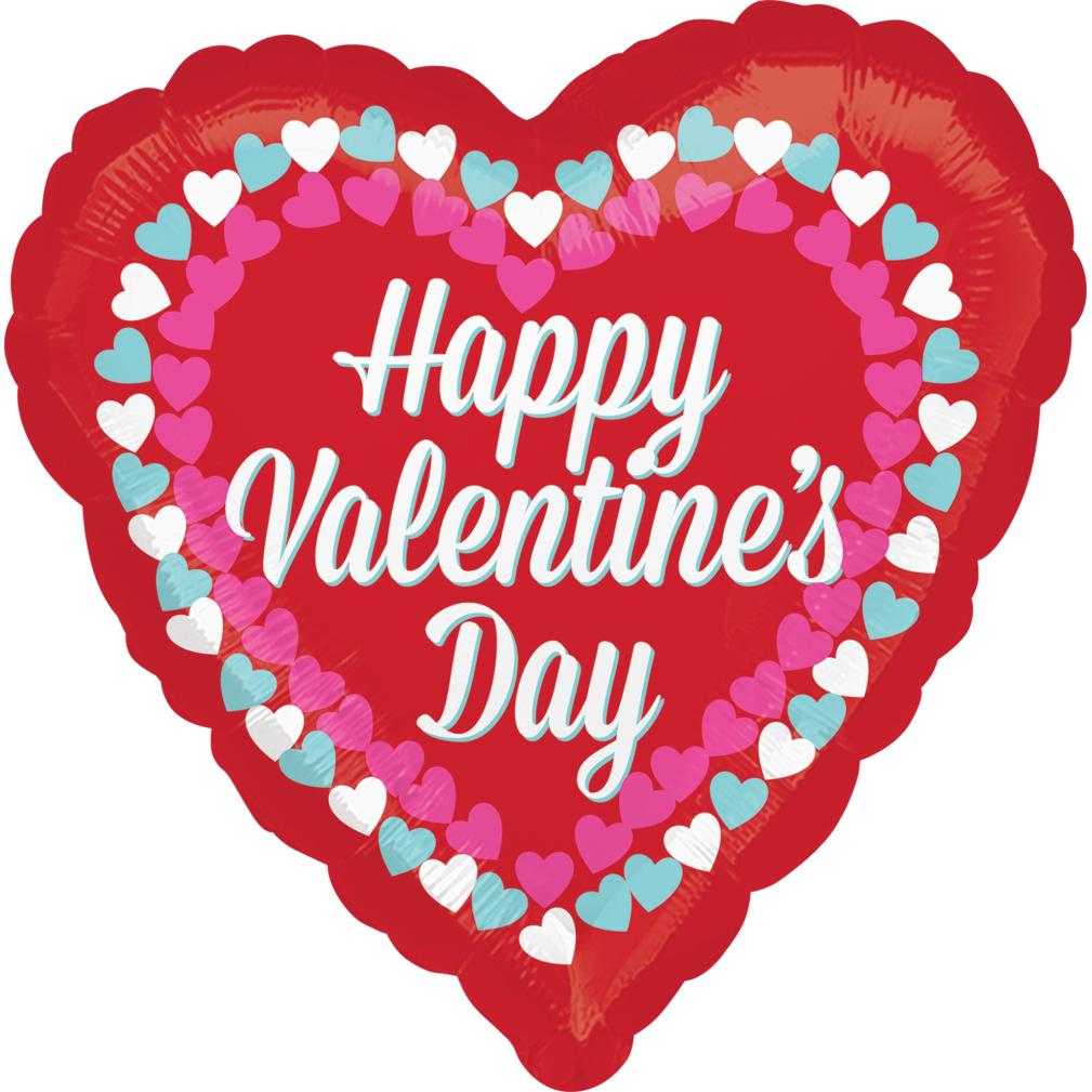 Happy Valentines Day Heart Border Foil Balloon 18in Balloons & Streamers - Party Centre