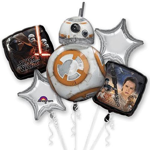 Star Wars BB8 Balloon Bouquet 5pcs Balloons & Streamers - Party Centre