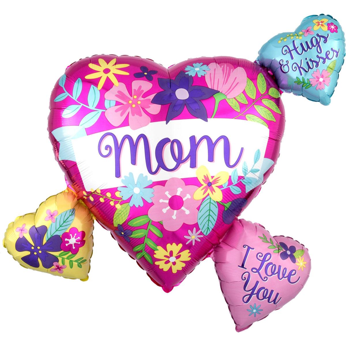Mom Flower Heart Cluster SuperShape 27x25in Balloons & Streamers - Party Centre