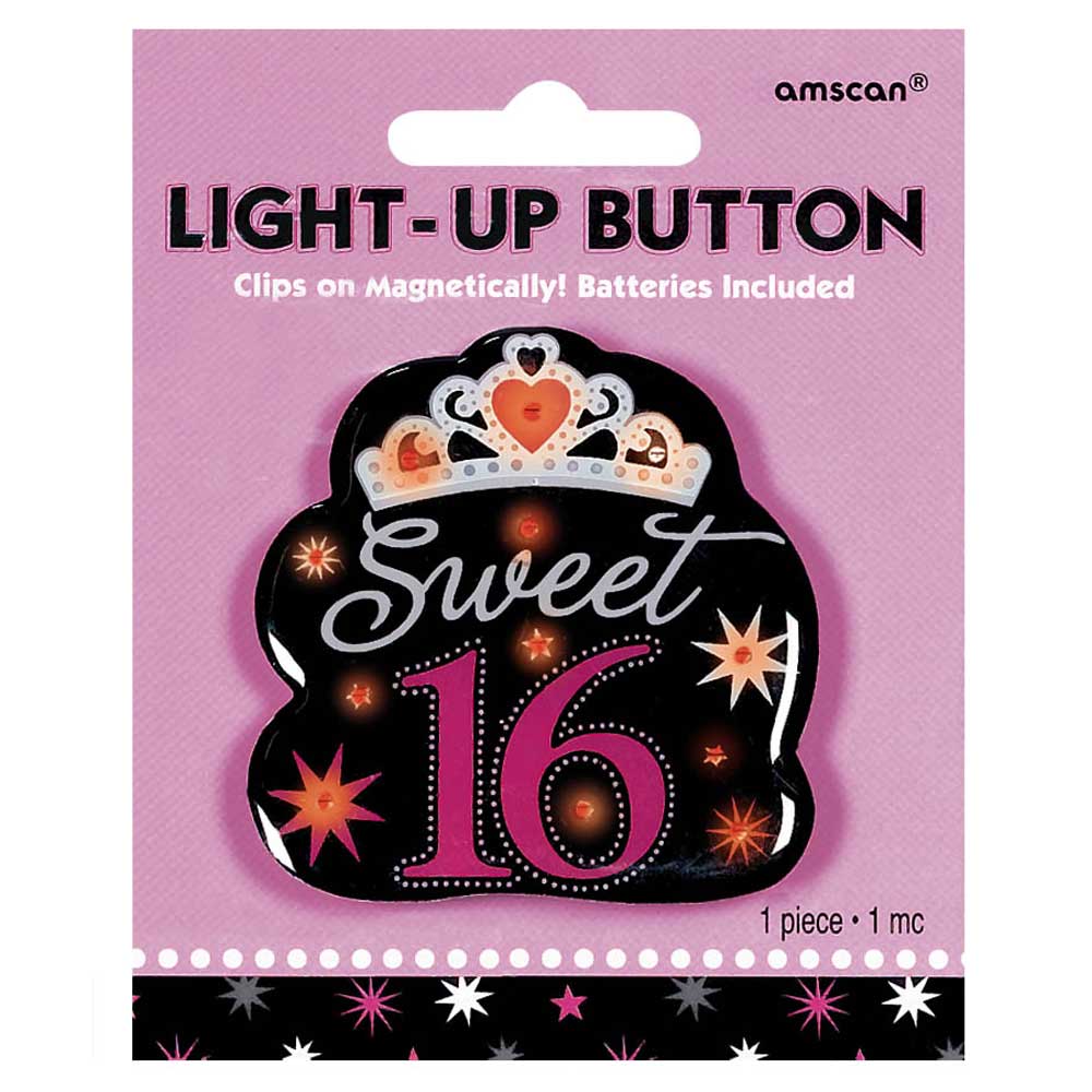 Sweet 16 Flashing Light Up Button 2 1/4in Party Accessories - Party Centre