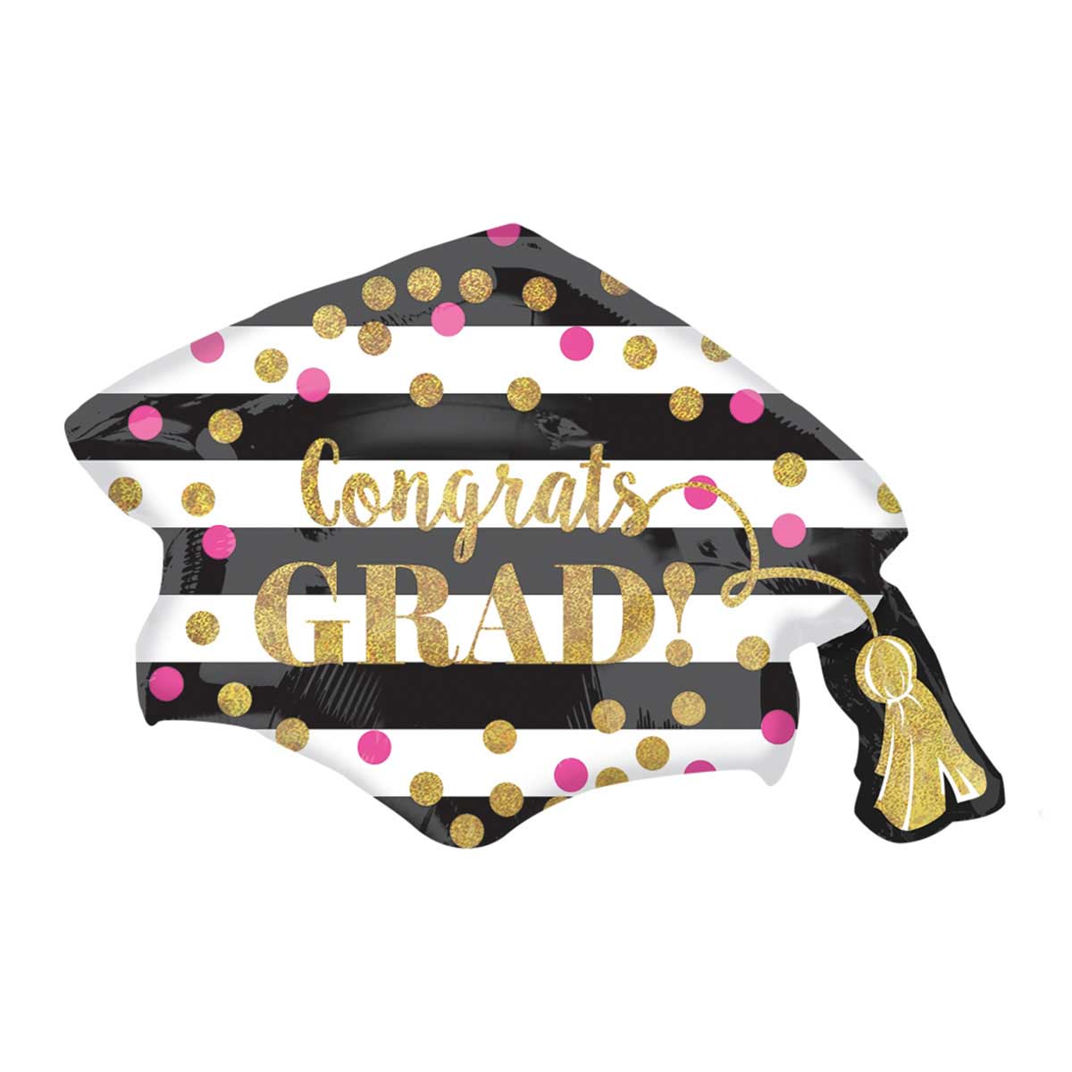 Gold Confetti Grad Cap SuperShape 31x22in Balloons & Streamers - Party Centre