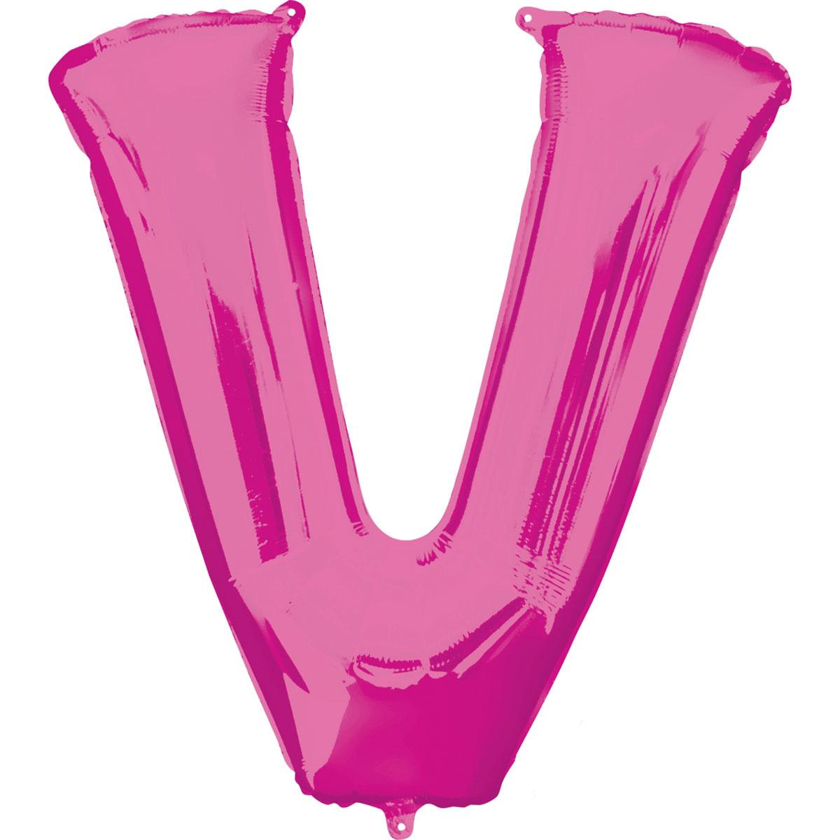 Letter V Pink SuperShape Foil Balloon 53x81cm Balloons & Streamers - Party Centre