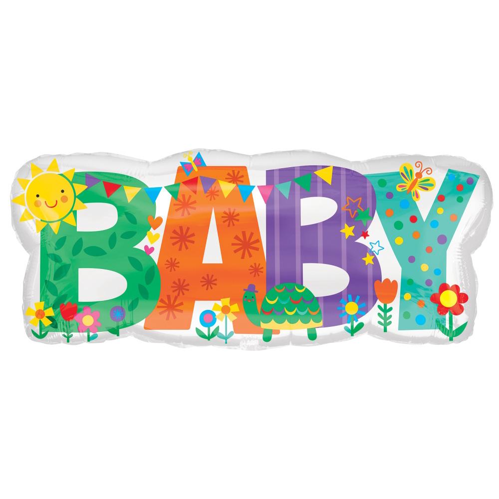 Baby Banner Cute Icons SuperShape Foil Balloon 83x35cm Balloons & Streamers - Party Centre