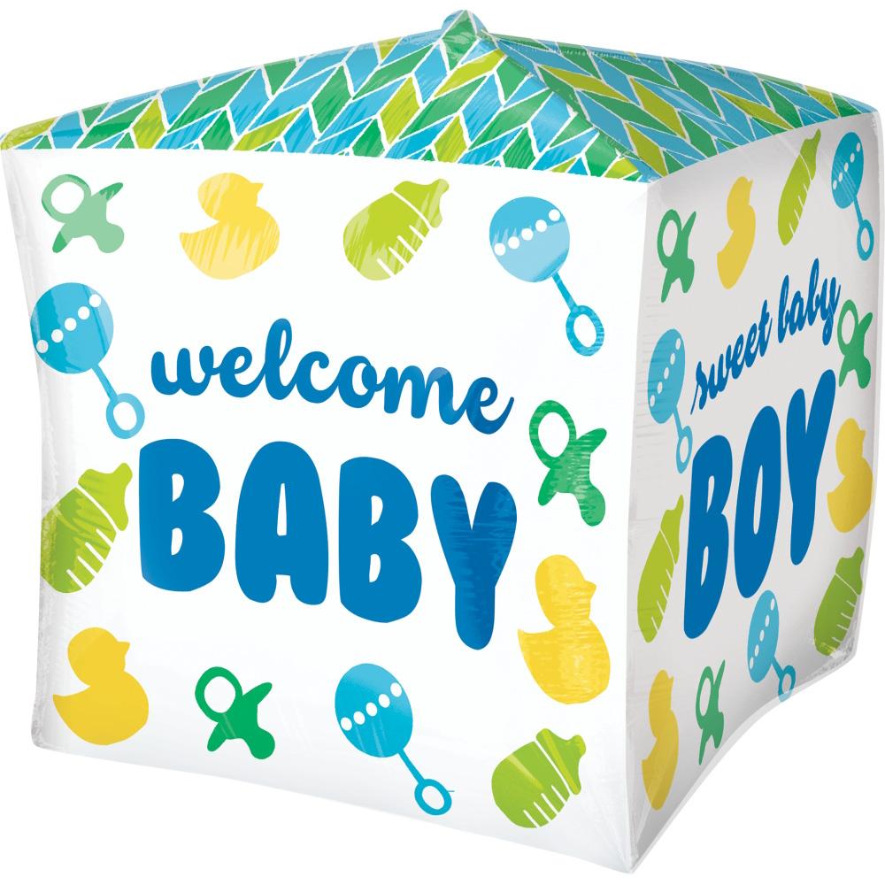 Baby Boy Chevron & Icons UltraShape Cubez Balloon 38cm Balloons & Streamers - Party Centre