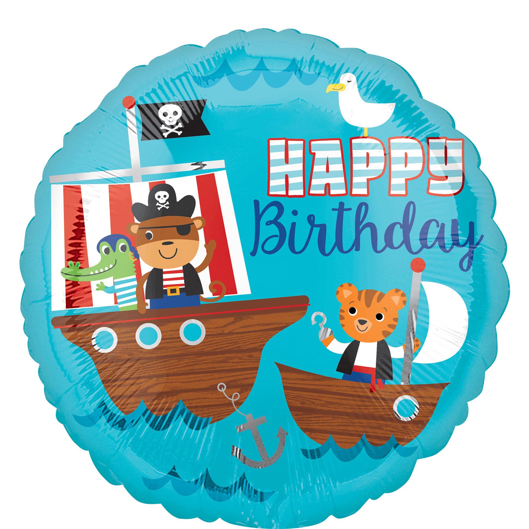 Happy Birthday Pirate Ship Foil Balloon 45cm Balloons & Streamers - Party Centre