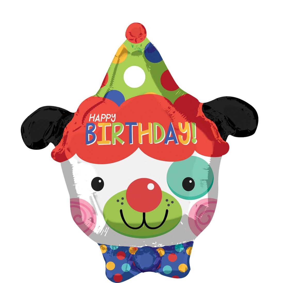 Happy Birthday Clown Dog Junior Shape 45x50cm Balloons & Streamers - Party Centre
