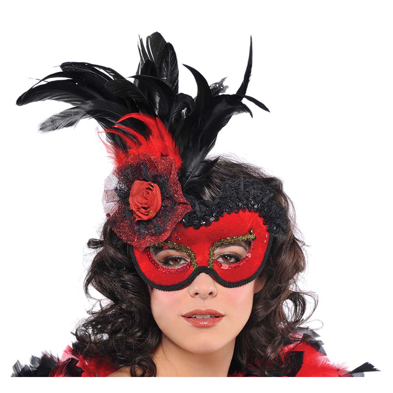 Adult Red Lolita Feather Mask