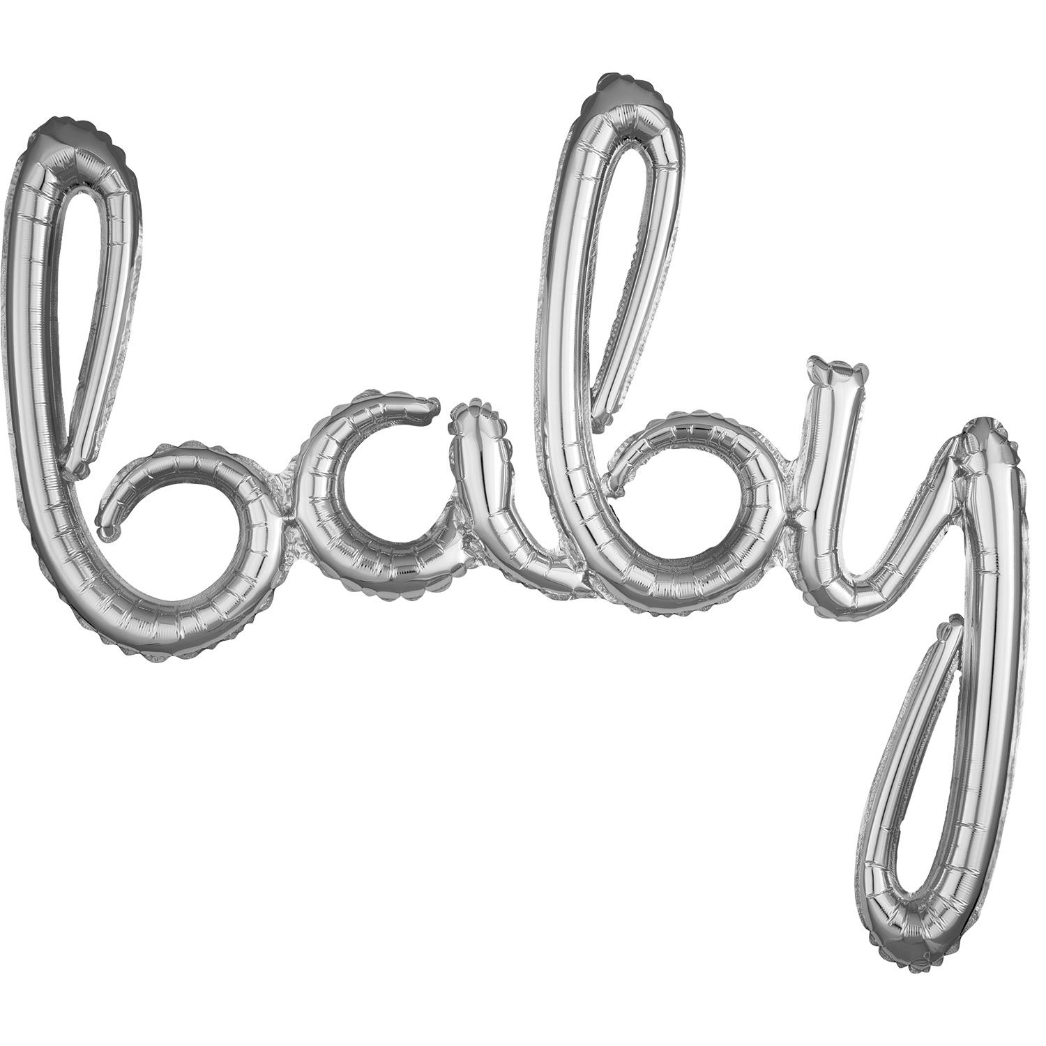 Baby Script Phrase Silver Foil Balloon 99x83cm Balloons & Streamers - Party Centre
