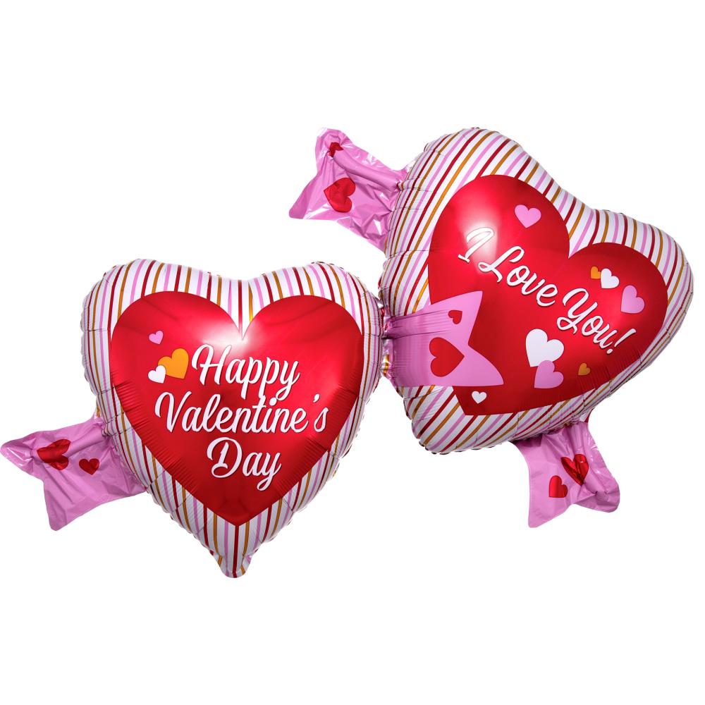 Valentines Day Double Hearts SuperShape Balloon 96x68cm Balloons & Streamers - Party Centre