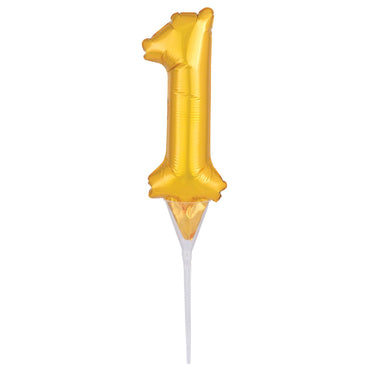 Gold Number Cake Pick Micro Foil Balloons