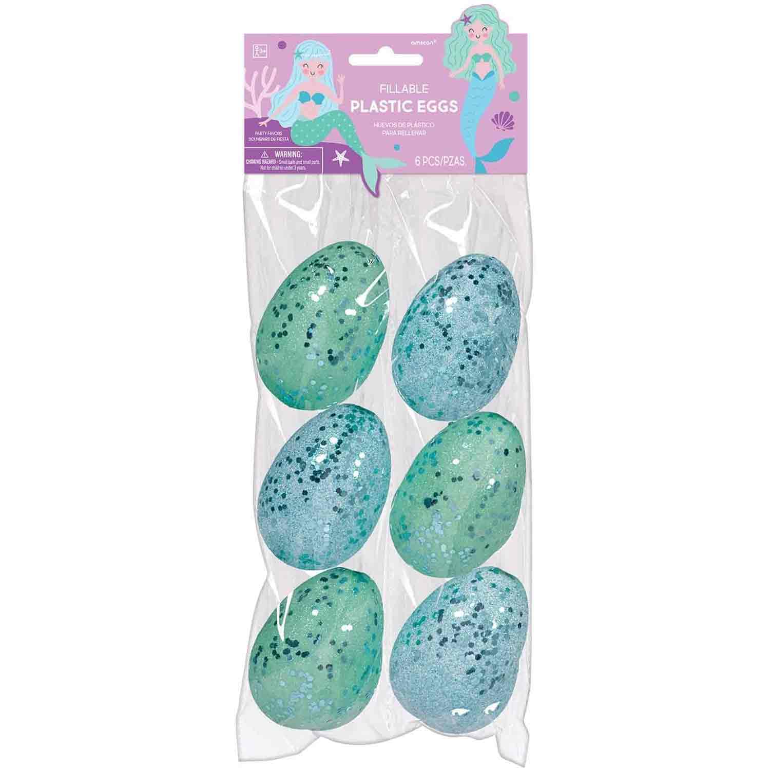 Mermaid Glitter Fillable Large Plastic Eggs, 6pcs