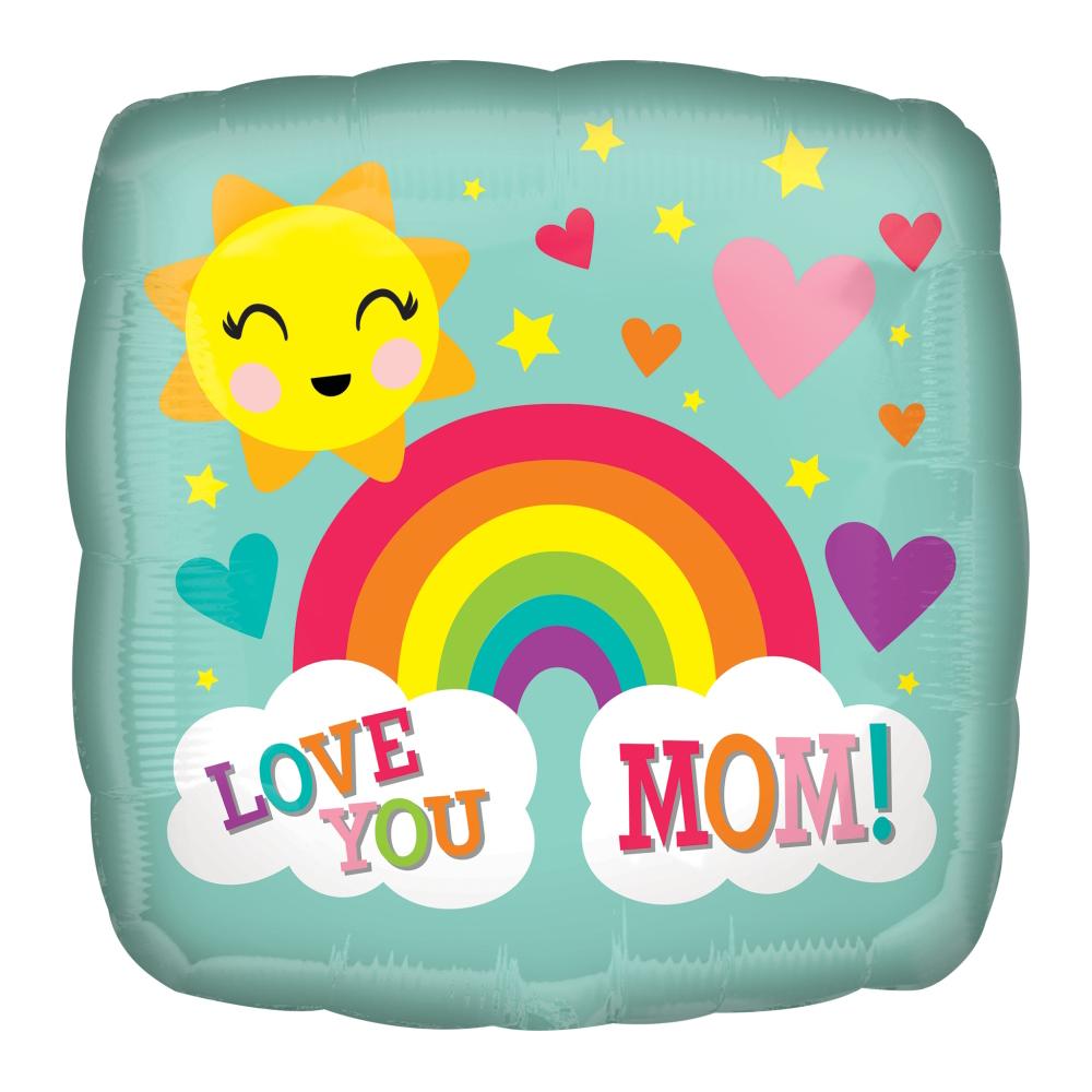 Love You Mom Rainbow Foil Balloon 45cm Balloons & Streamers - Party Centre