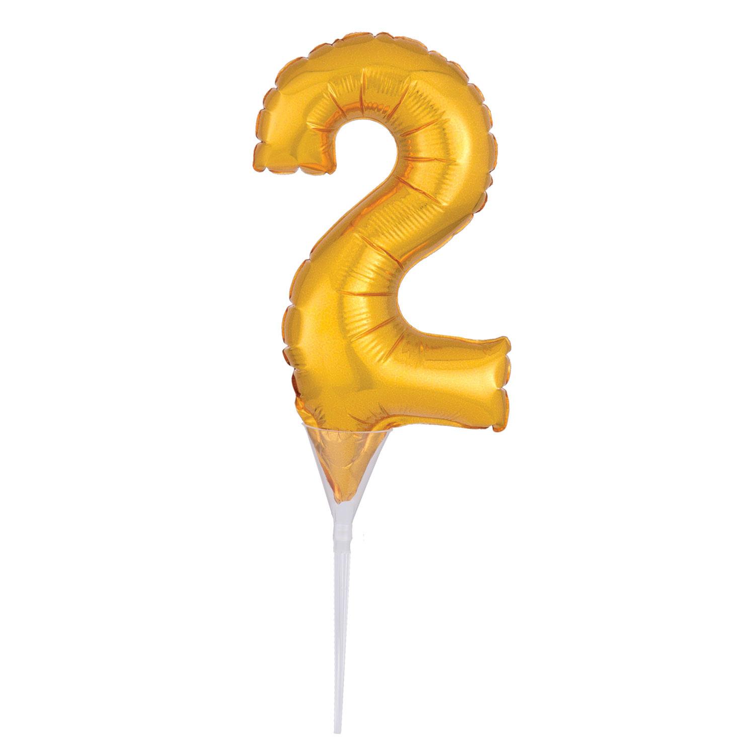 Gold Number 2 Cake Pick Micro Foil Balloon Balloons & Streamers - Party Centre