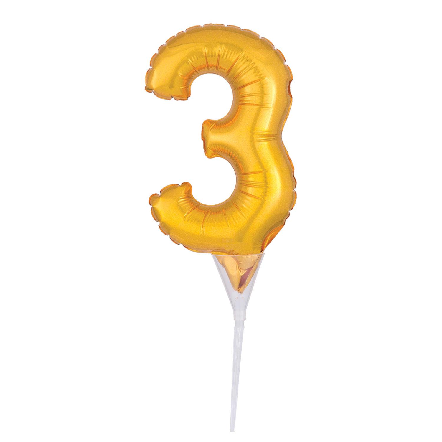 Gold Number 3 Cake Pick  Micro Foil Balloon Balloons & Streamers - Party Centre