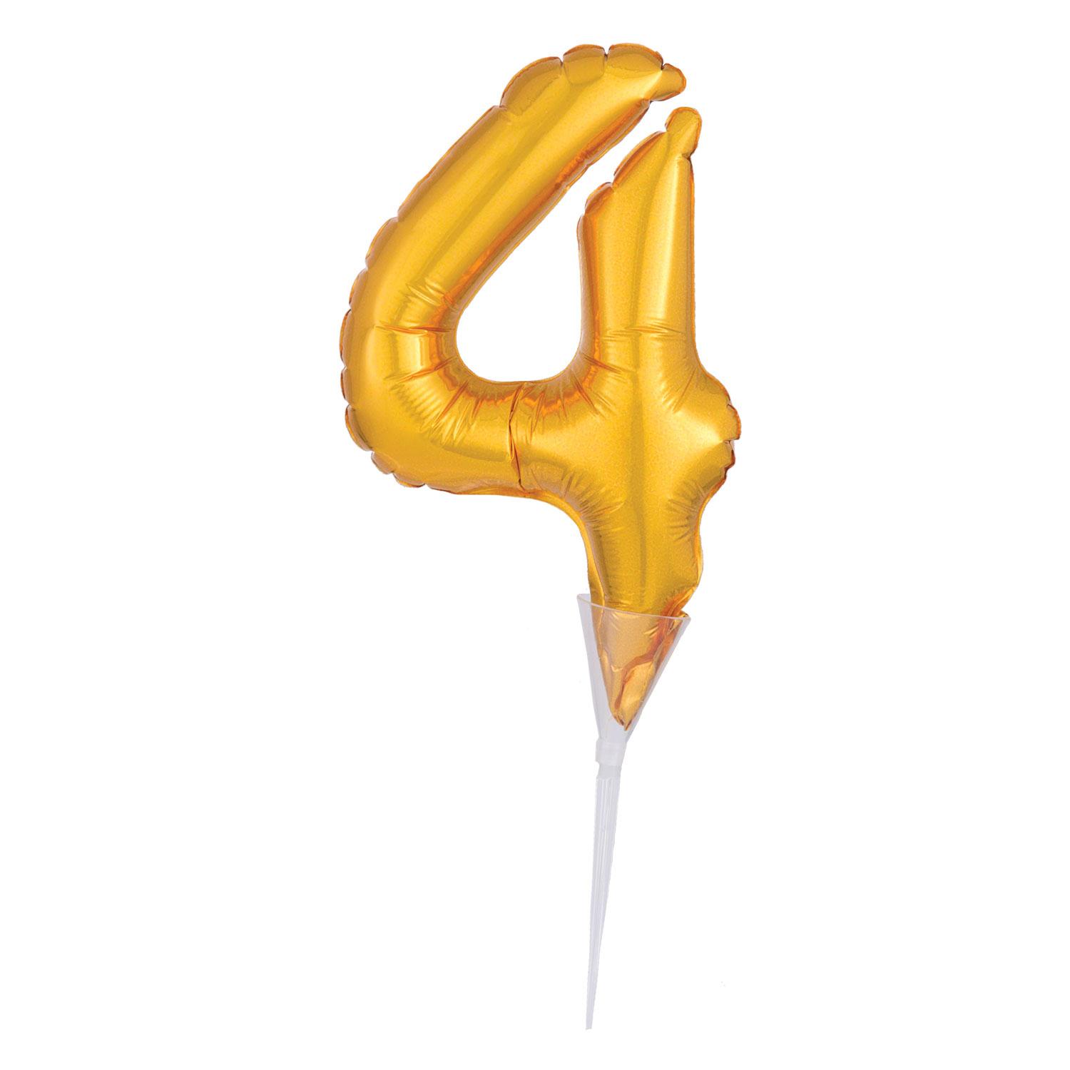 Gold Number 4 Cake Pick  Micro Foil Balloon Balloons & Streamers - Party Centre