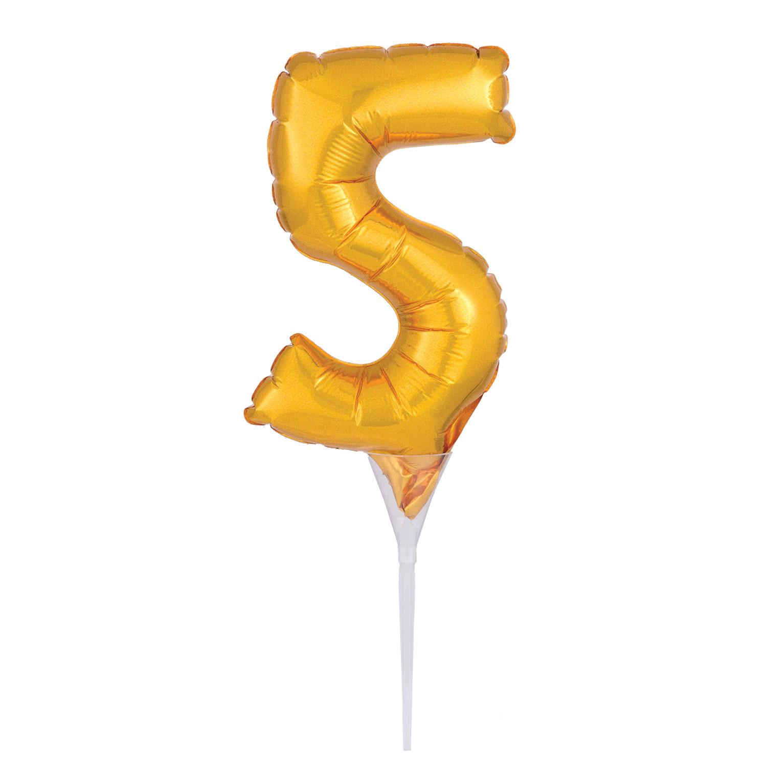Gold Number 5 Cake Pick  Micro Foil Balloon Balloons & Streamers - Party Centre
