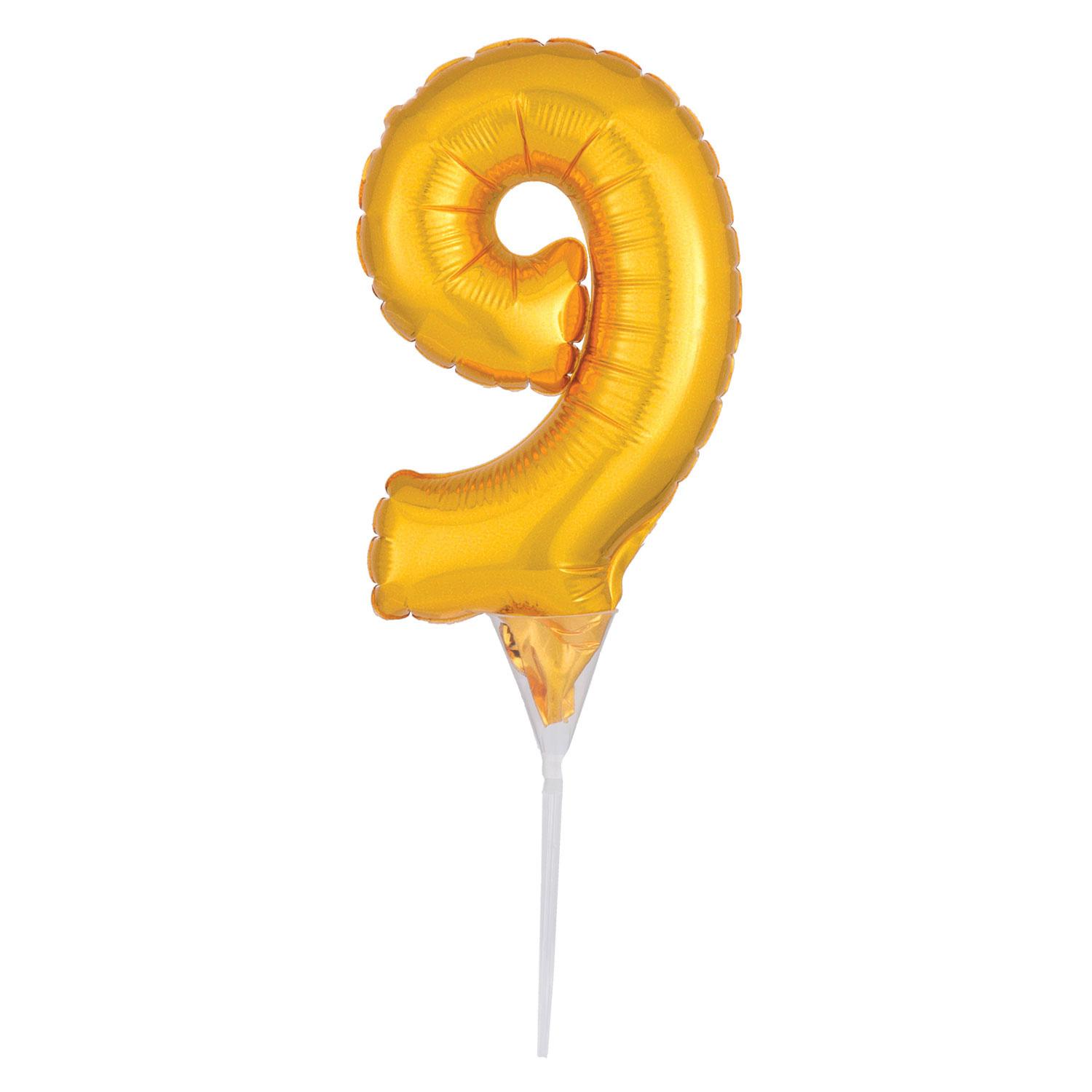 Gold Number 9 Cake Pick Micro Foil Balloon Balloons & Streamers - Party Centre