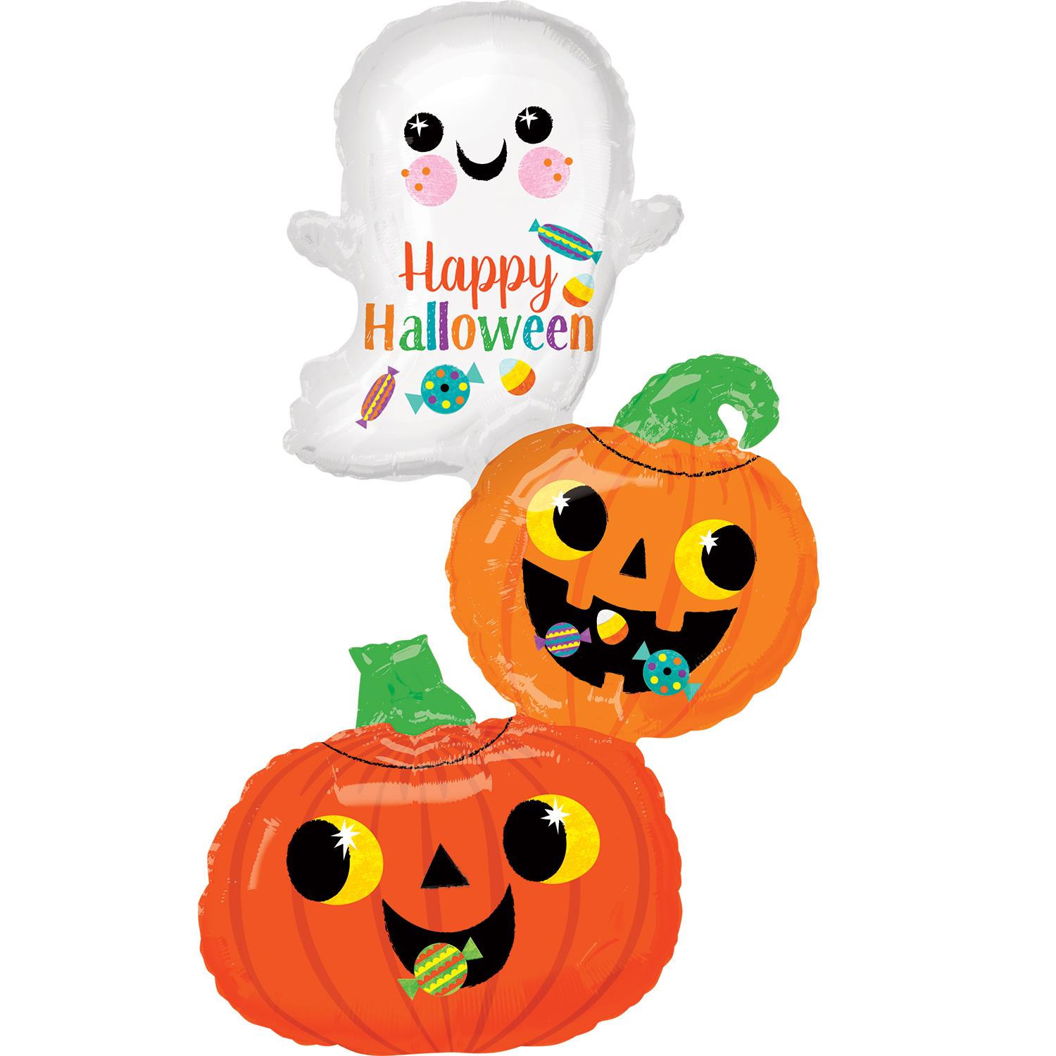 Happy Ghost & Pumpkin Stack SuperShape Balloon 55x93cm Balloons & Streamers - Party Centre