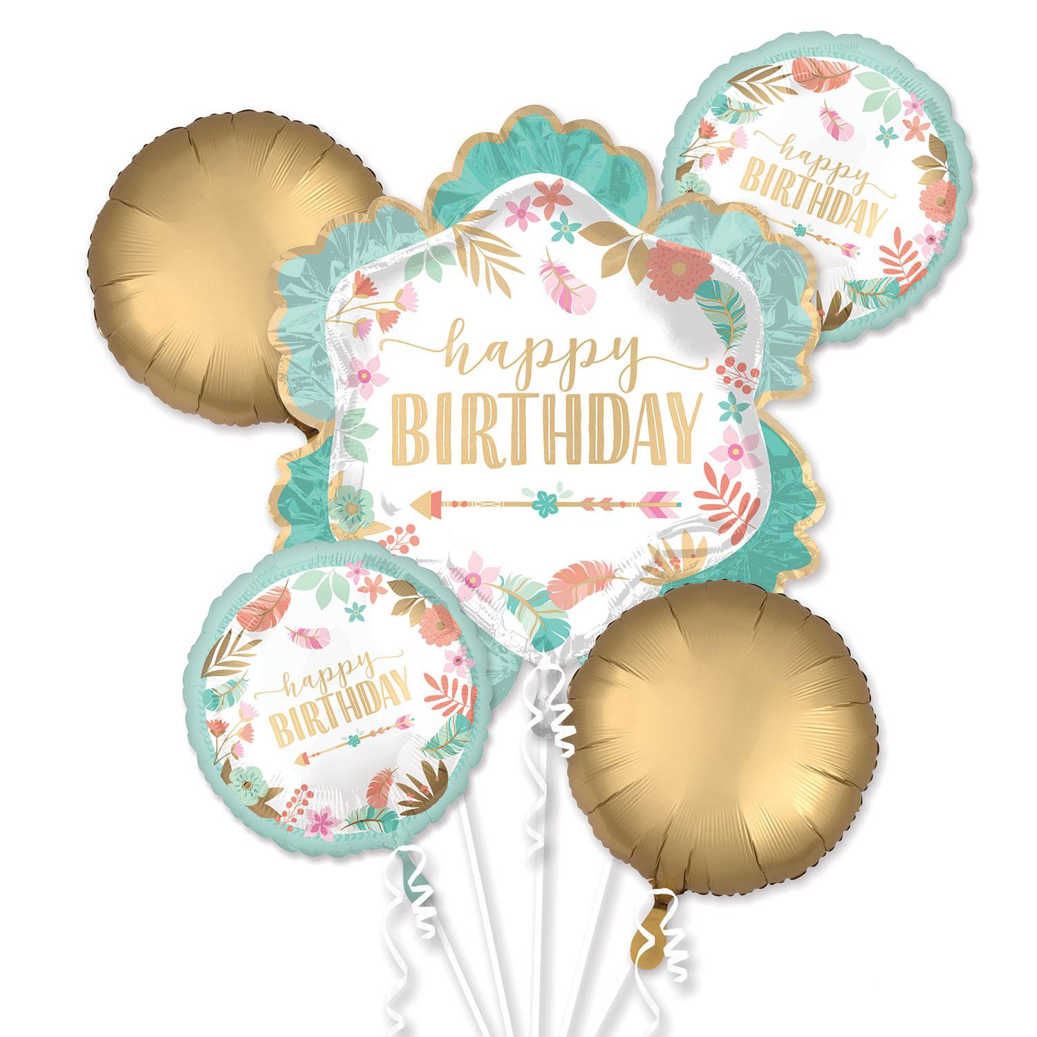 Boho Birthday Girl Balloon Bouquet 5pcs Balloons & Streamers - Party Centre