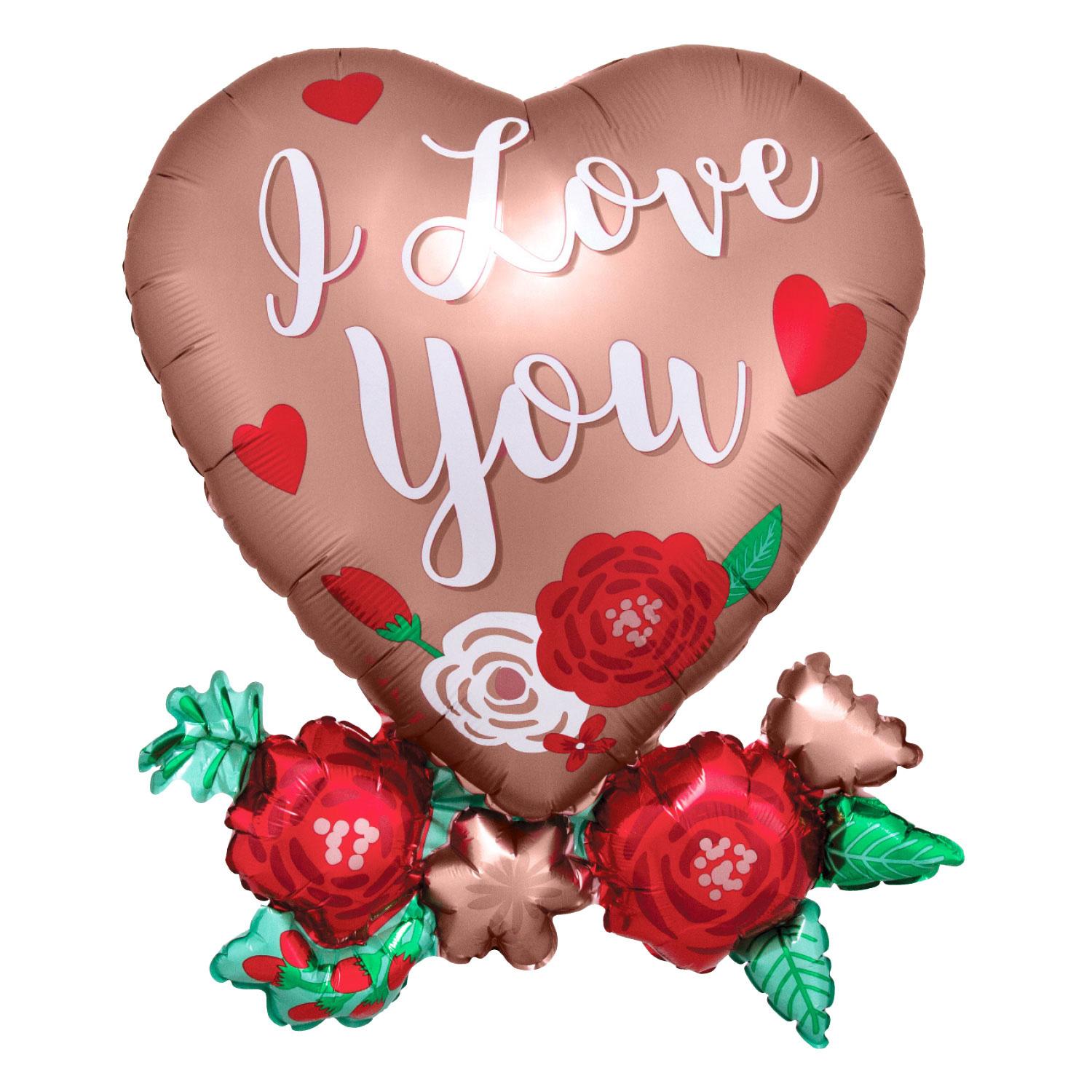 Heart with Flowers Satin SuperShape Foil Balloon 58x76cm Balloons & Streamers - Party Centre