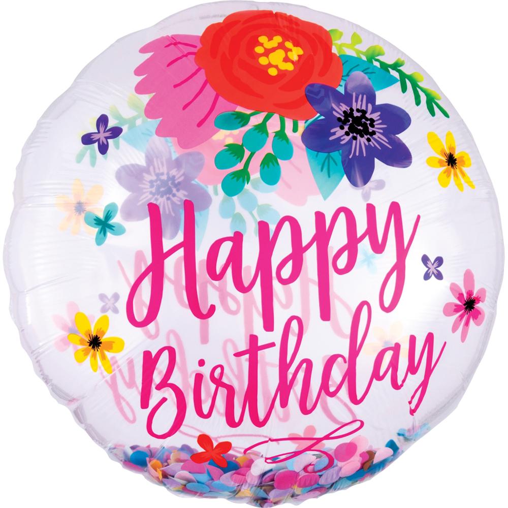 Birthday Floral Fun Confetti Balloon 71cm Balloons & Streamers - Party Centre