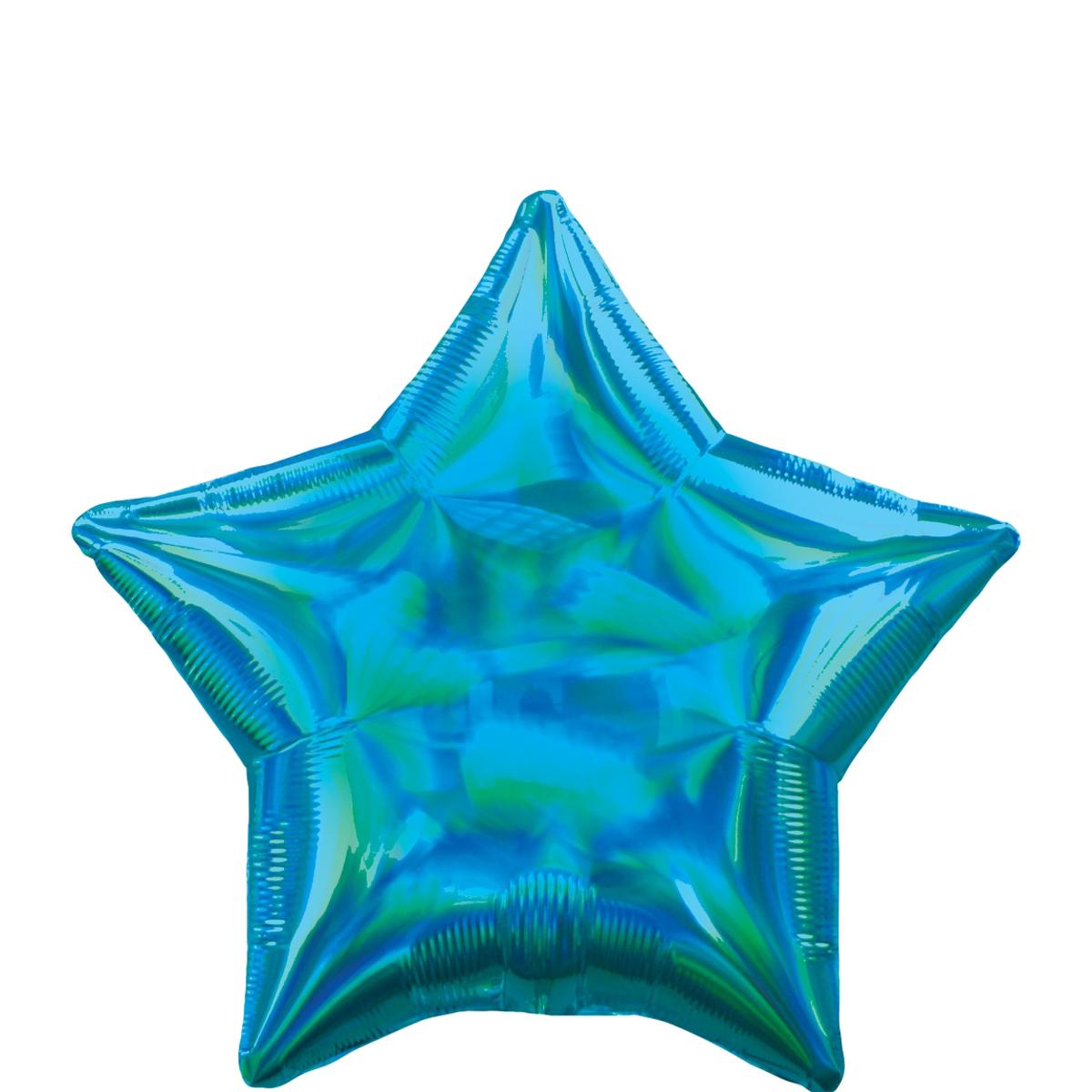 Cyan Iridescent Star Foil Balloon 45cm Balloons & Streamers - Party Centre