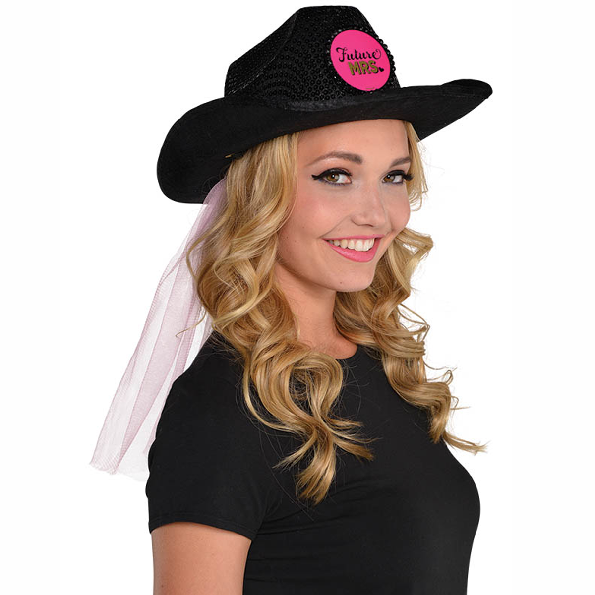 Sassy Bride Cowboy Hat With Veil Costumes & Apparel - Party Centre