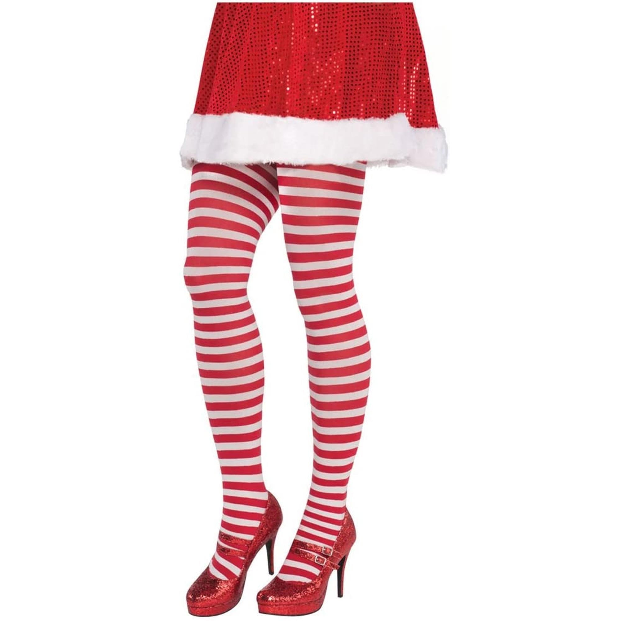 Christmas Candy Stripe Tights Adult Plus