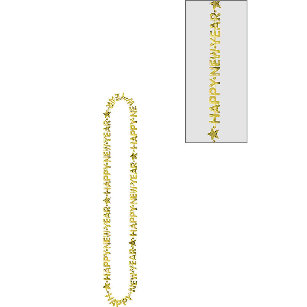 Happy New Year Beaded Necklace - Gold Costumes & Apparel - Party Centre