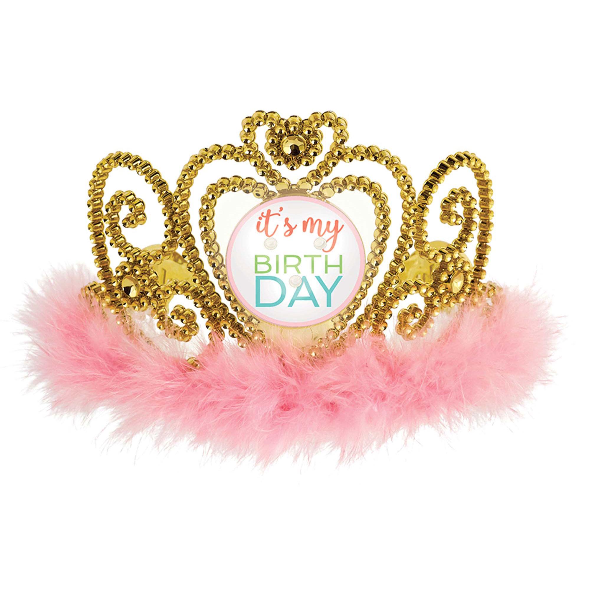 Confetti Fun Light Up Tiara With Marabou 10cm Costumes & Apparel - Party Centre