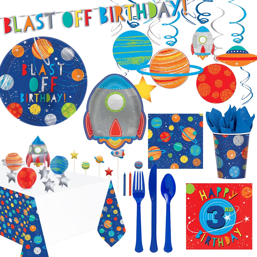 3rd Birthday Blast Off Party Kit For 8 People