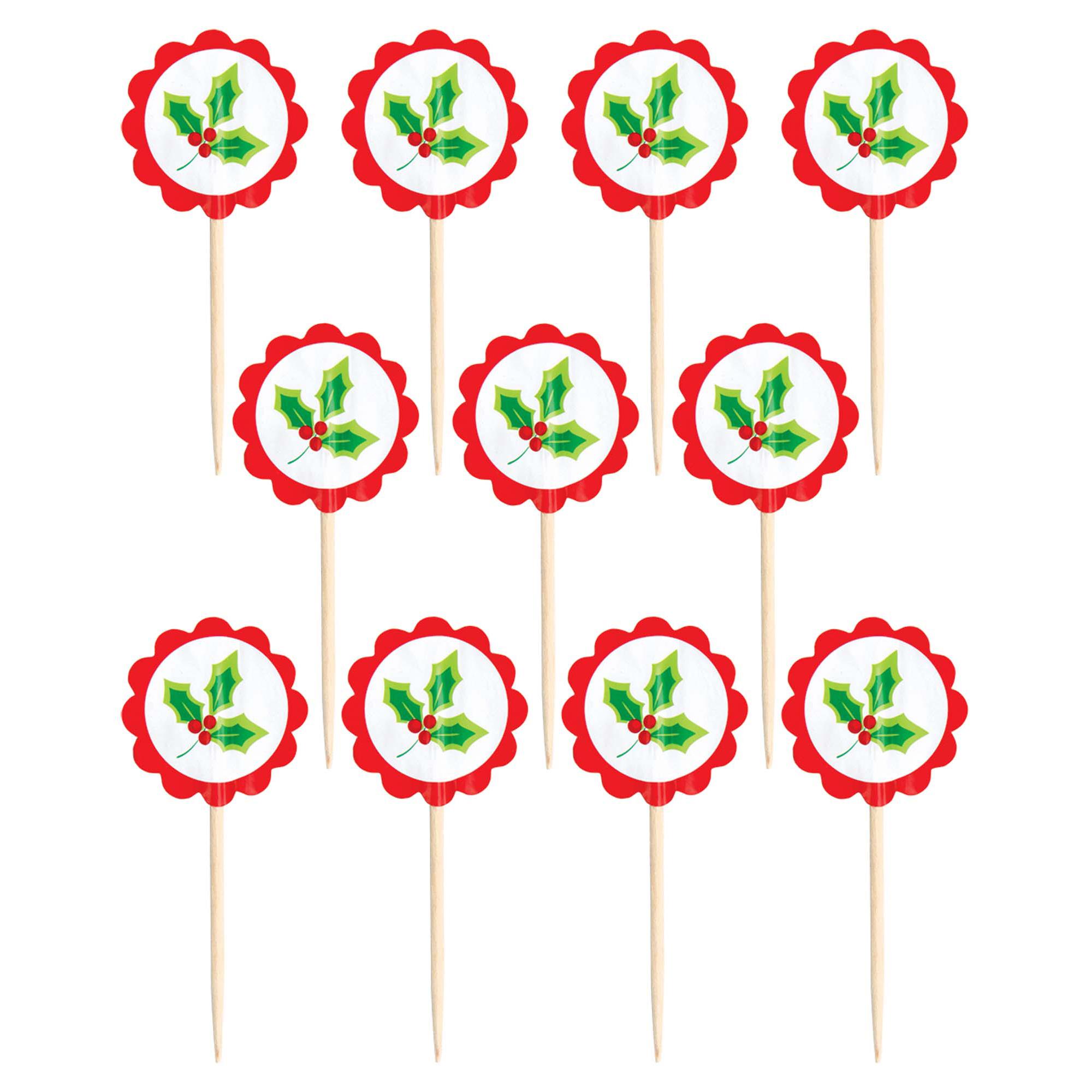 Christmas Holly Party Picks 2.50in, 36pcs Party Accessories - Party Centre