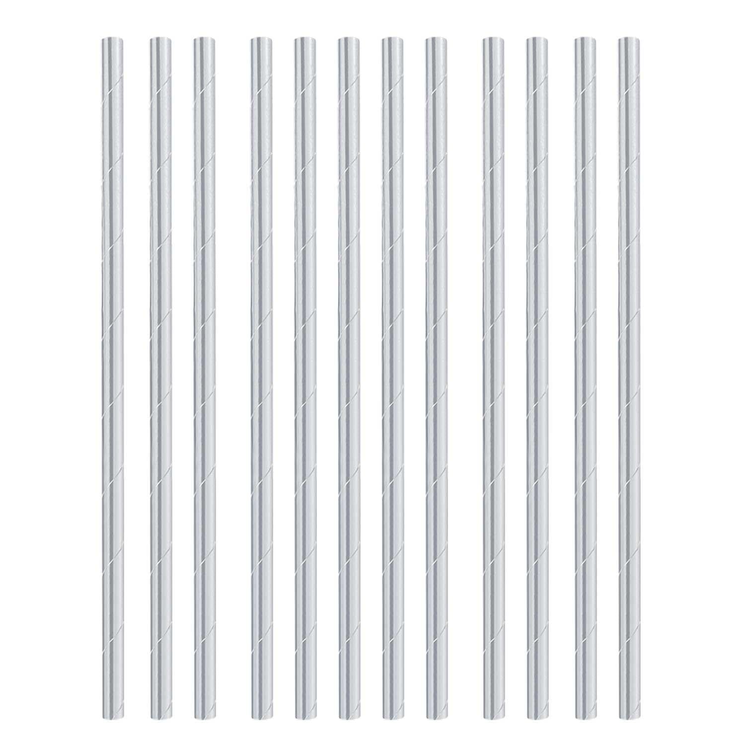 Silver Solid Paper Straws 24pcs Candy Buffet - Party Centre