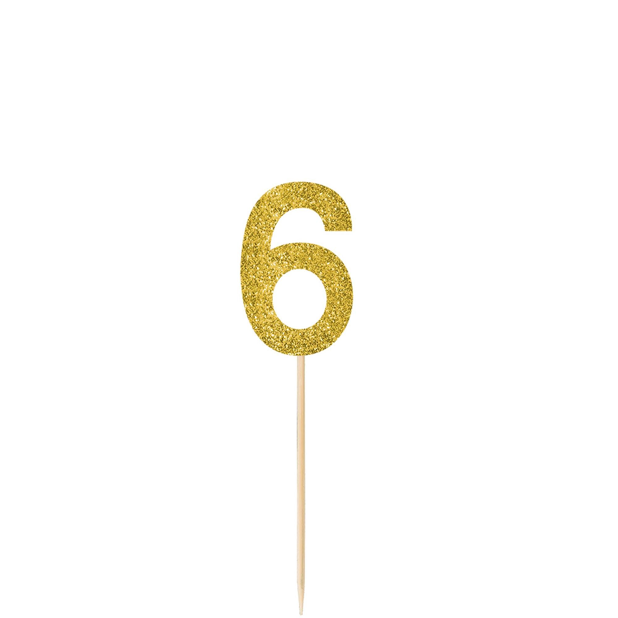 #6 Gold Small Glitter Pick Decorations - Party Centre