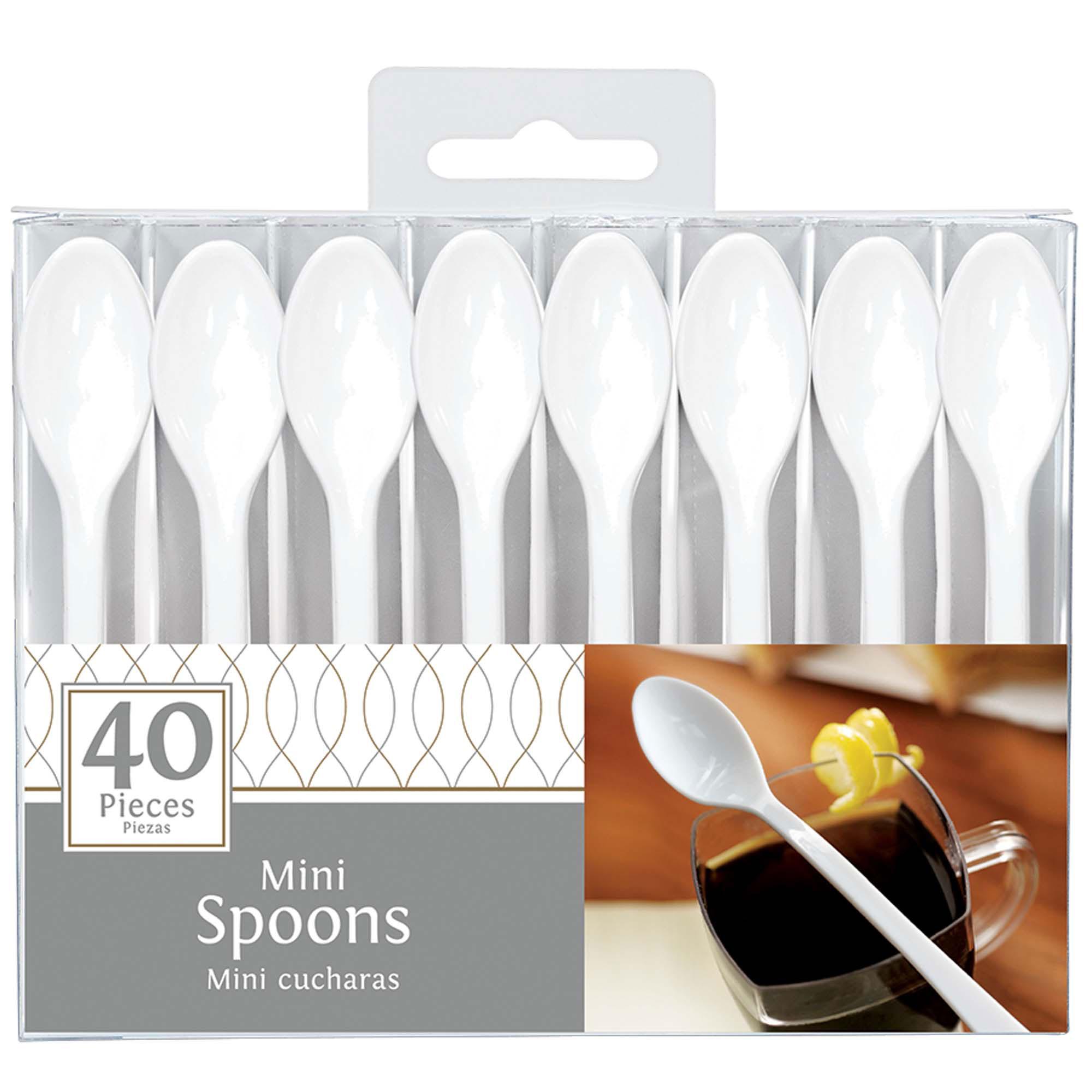 White Mini Spoon 4in, 40pcs Candy Buffet - Party Centre