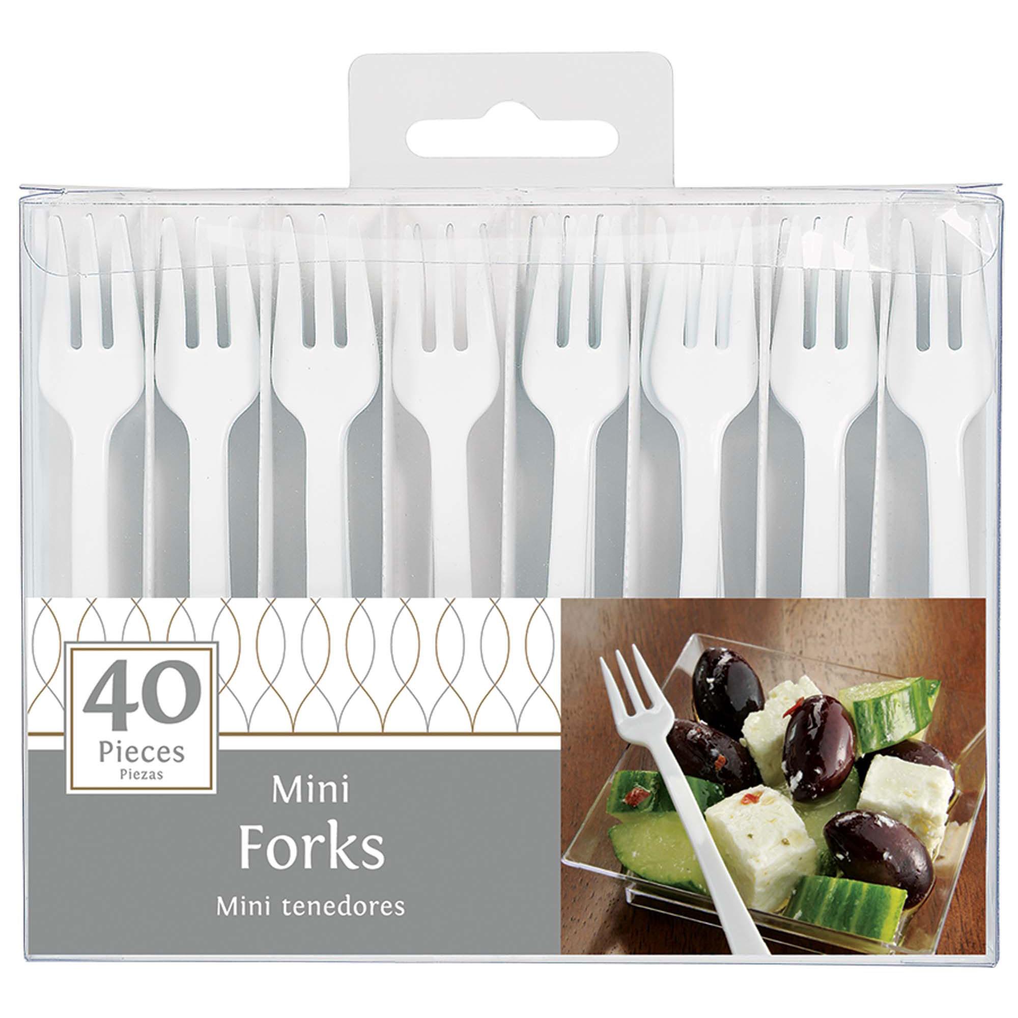 White Mini Forks 4in, 40pcs Candy Buffet - Party Centre