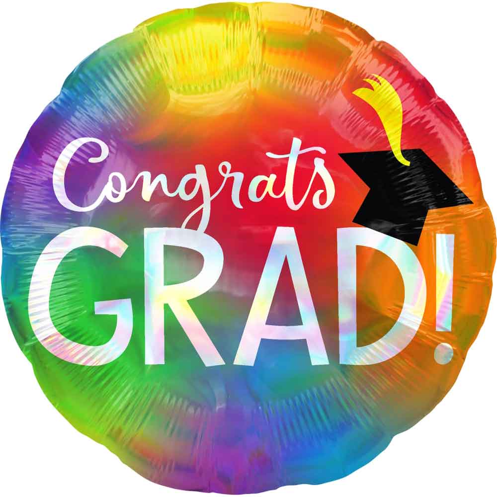Congrats Grad Iridescent Foil Balloon 45x45cm Balloons & Streamers - Party Centre