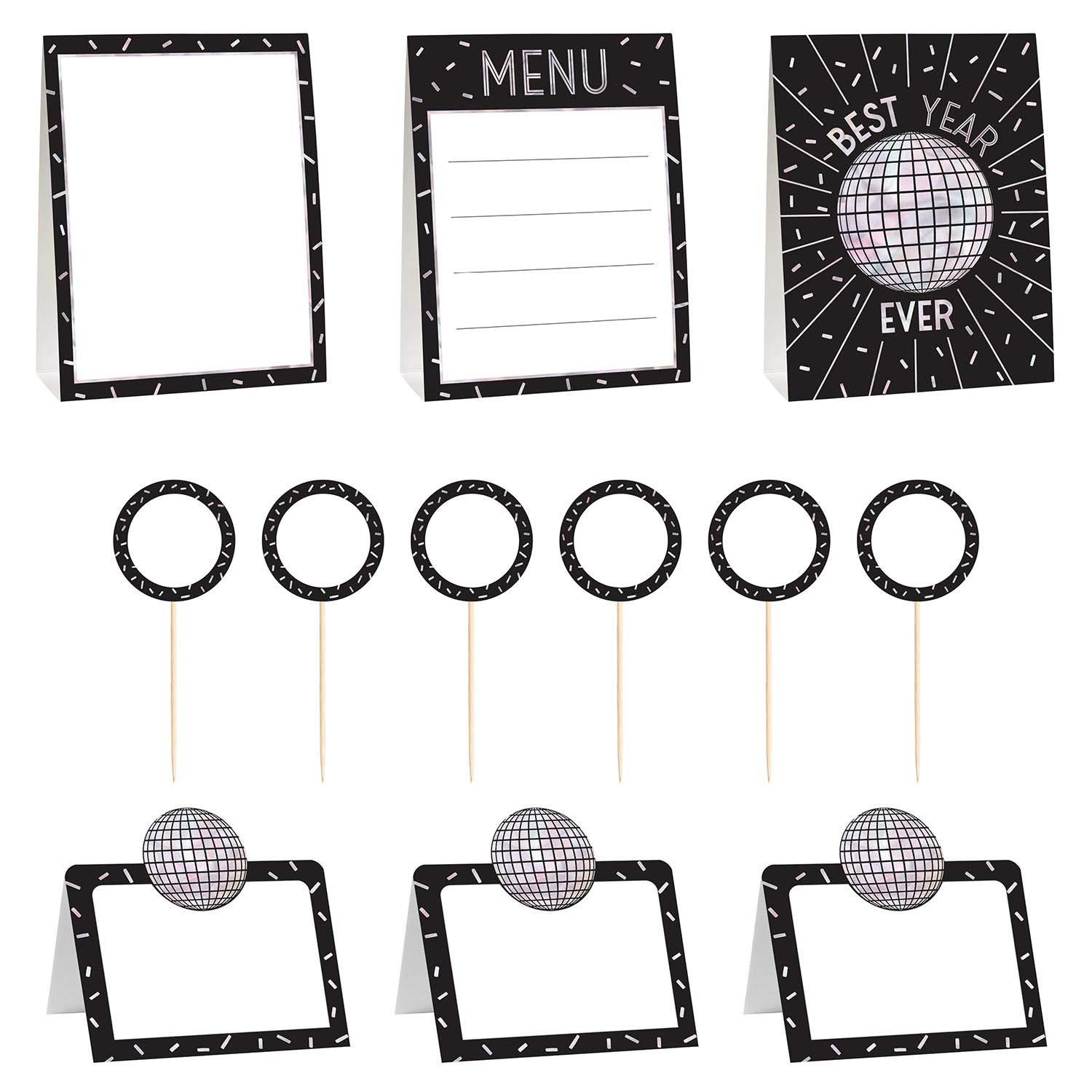 Black & Silver New Year Eve Buffet Decorating Kit 12pcs Candy Buffet - Party Centre
