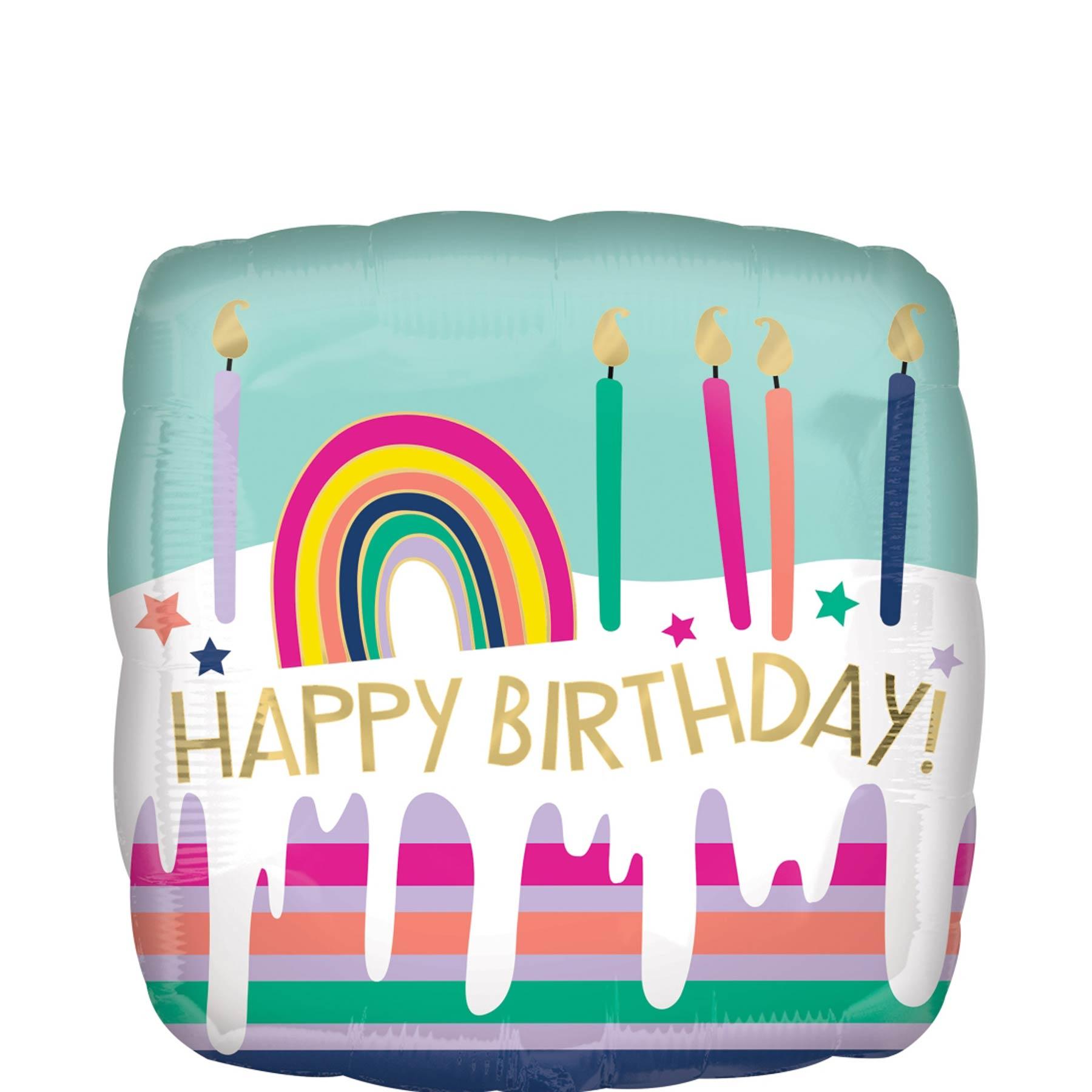 Happy Birthday Frosted Striped Cake Balloon 45cm Balloons & Streamers - Party Centre