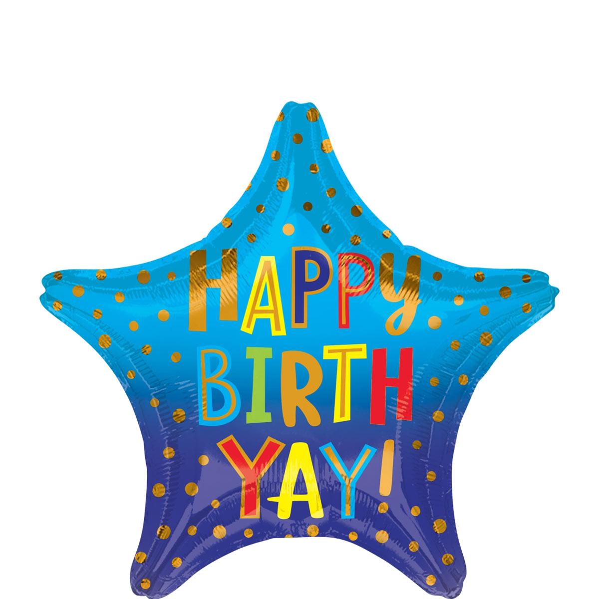 Happy Birth YAY Star Foil Balloon 45cm Balloons & Streamers - Party Centre