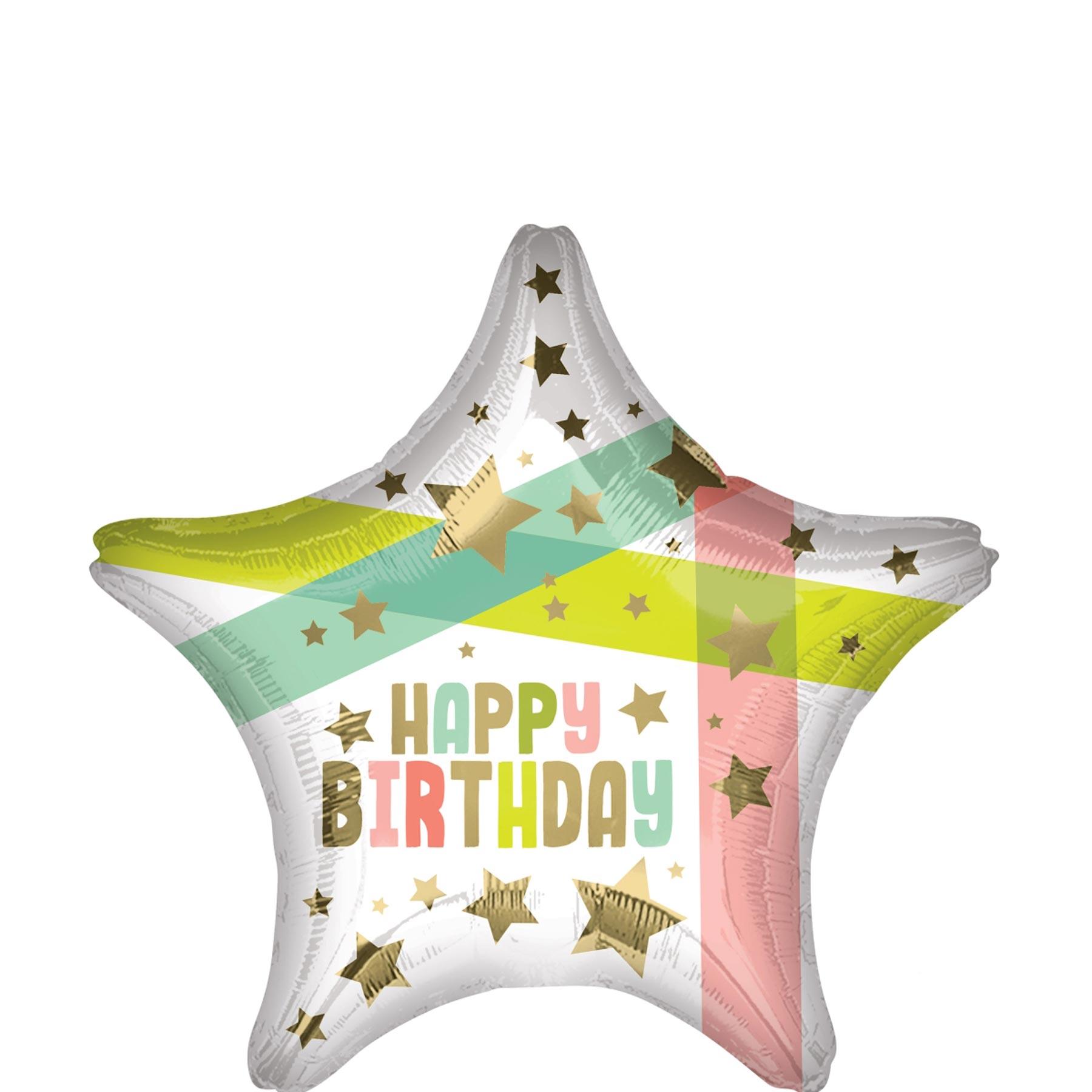Happy Birthday Gold Stars and Colors Foil Balloon 45cm Balloons & Streamers - Party Centre